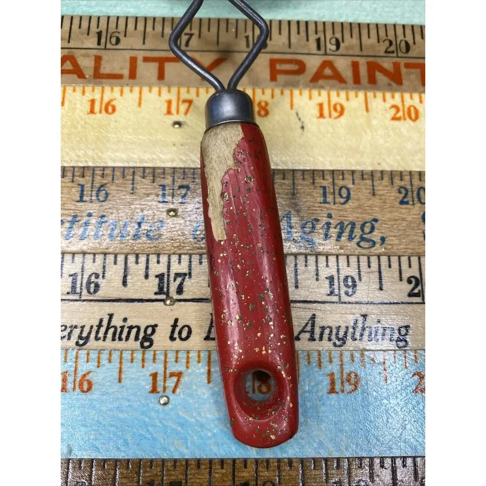 Vintage Kitchen Medium Size Red Wooden Handle Strainer Rustic Farm Decor Cottage